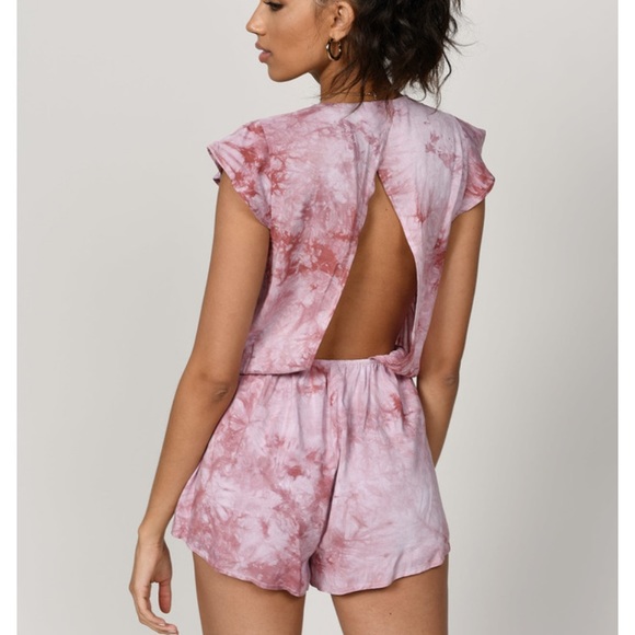 TOBI Mauve Tie Dye Open Back Deep V Romper S - Picture 4 of 8
